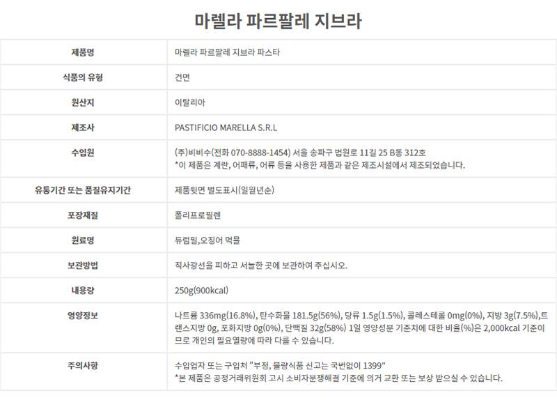 마렐라 파르팔레 지브라 상품상세고시